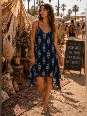 Blue and White Patterned Dress